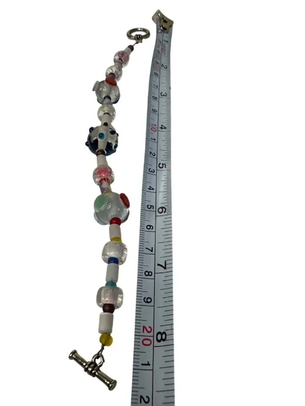 Beaded Bracelet Colorful Glass Toggle Clasp Handmade Artsy Colorful Chunky 7.5